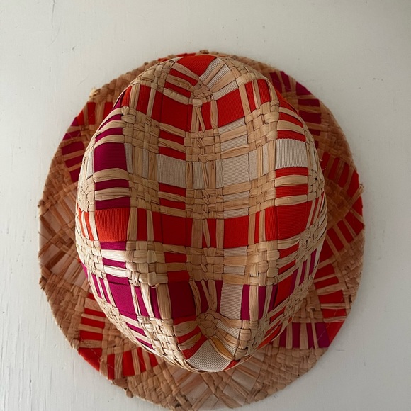 Jonathan Adler Straw Ribbon Orange and Pink Fedora Hat - Picture 8 of 10
